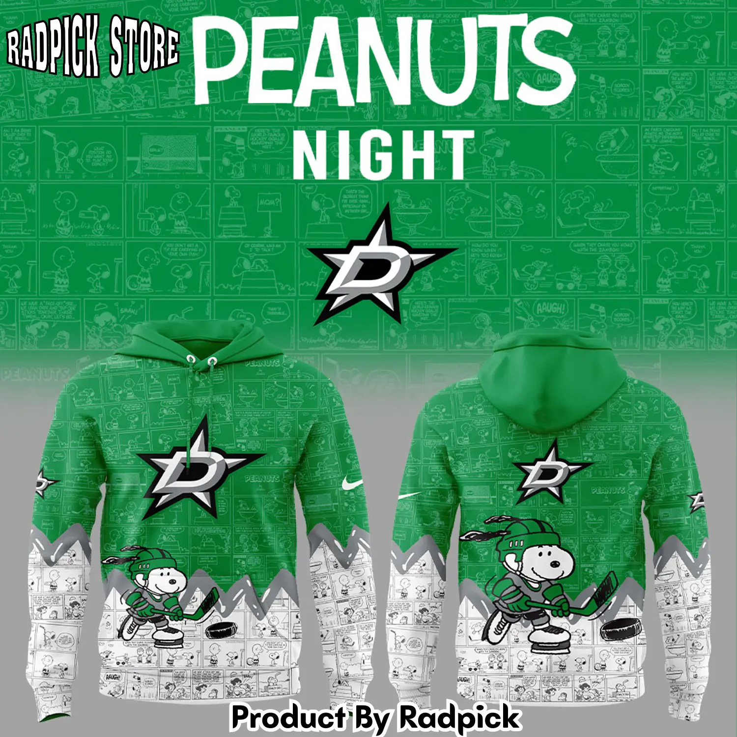 Dallas stars 75th anniversary of peanuts hoodie joggers hoodie and long pants set rp291788